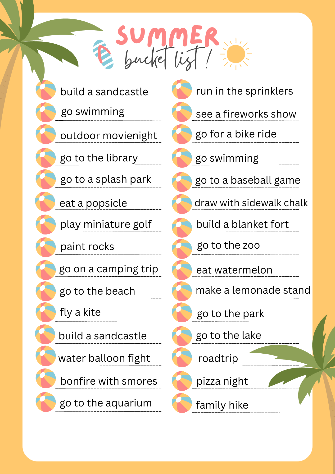 Summer 2024 Bucket List